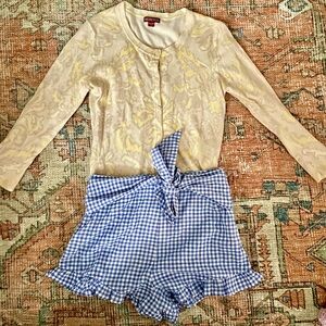 CUTE PREPPY SUMMER OUTFIT BUNDLE 📚 BLUE GINGHAM RUFFLE SHORTS WITH CARDIGAN ⚓️